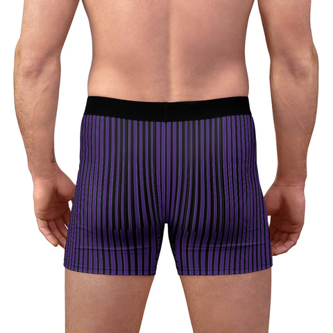Deep Purple Striped Men's Underwear, Vertical Striped Print Best Underwear For Men Sexy Hot Men's Boxer Briefs Hipster Lightweight 2-sided Soft Fleece Lined Fit Underwear - (US Size: XS-3XL)