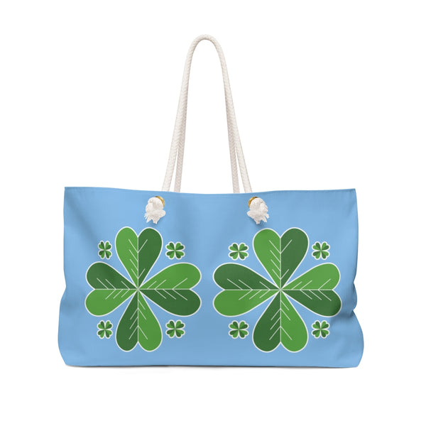Light Blue Green Clover Leaf St. Patrick's Day Irish Print 24"x13"Weekender Bag- Made in USA-Weekender Bag-24x13-Heidi Kimura Art LLC