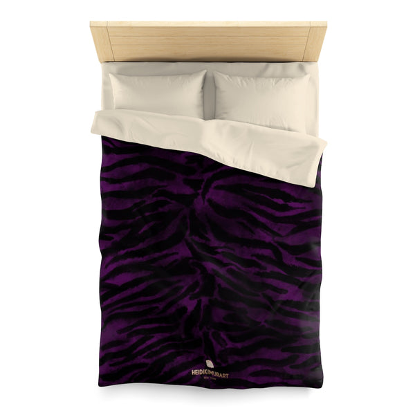 Purple Tiger Stripe Duvet Cover, Animal Print Queen/Twin Microfiber Cover-Printed in USA-Duvet Cover-Twin-Cream-Heidi Kimura Art LLC