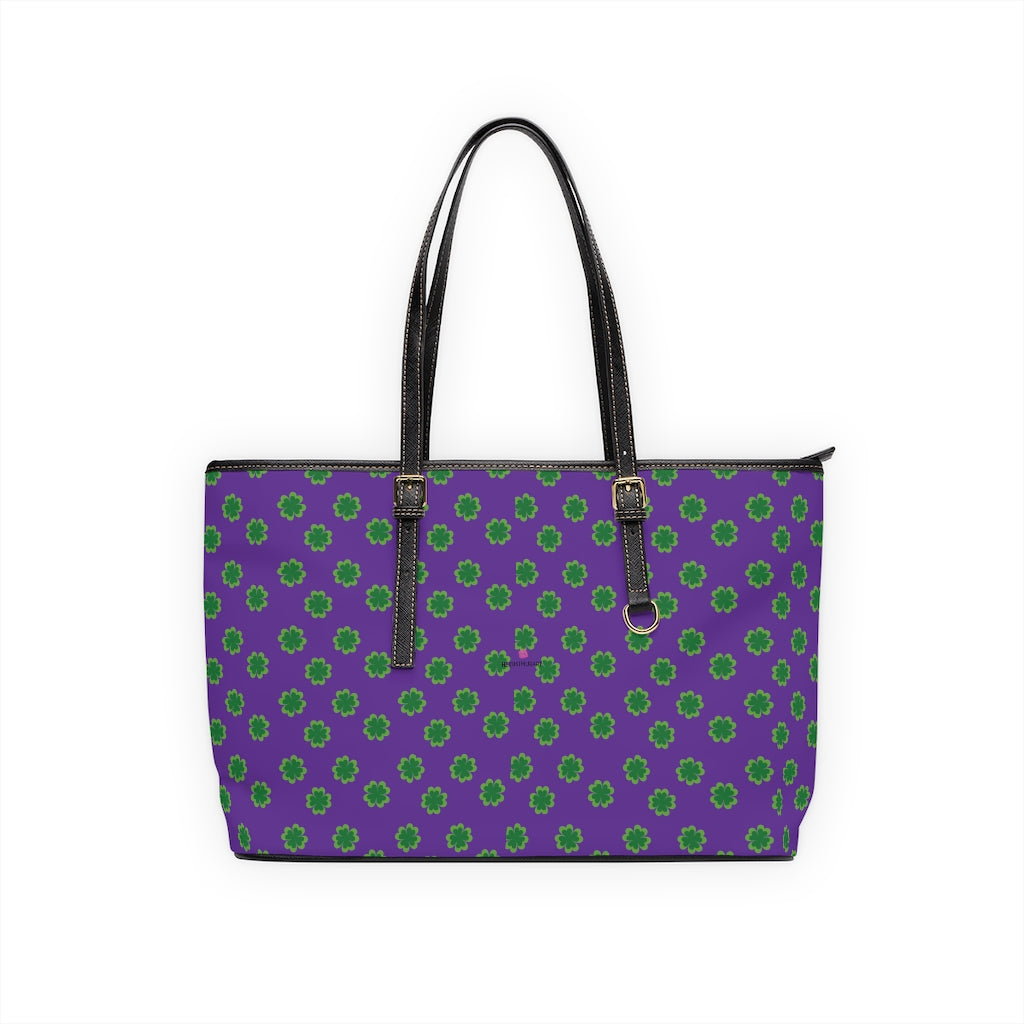 Purple Clovers Tote Bag, PU Leather Shoulder Hand Work Bag