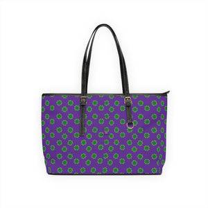 Purple Clovers Tote Bag, PU Leather Shoulder Hand Work Bag