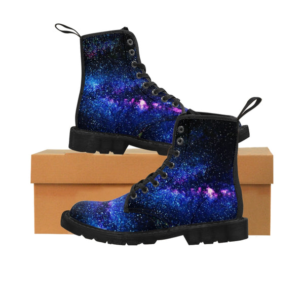 Galaxy Print Men Hiker Boots, Mysterious Space Print Best Colorful Print Men's Canvas Winter Laced Up Hiking Boots Anti Heat + Moisture Designer Best Men's Winter Combat Hunting Style Boots (US Size: 7-10.5)