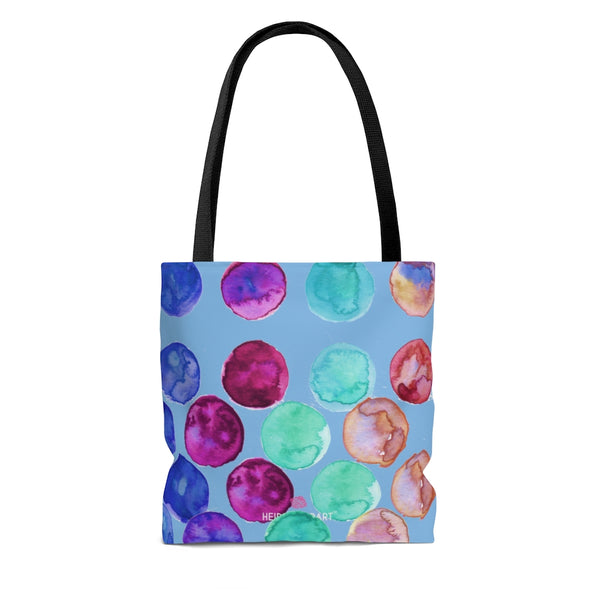 Blue Watercolor Dots Tote Bag, Abstract Watercolor Dotted Print Designer Colorful Square 13"x13", 16"x16", 18"x18" Premium Quality Market Tote Bag - Made in USA
