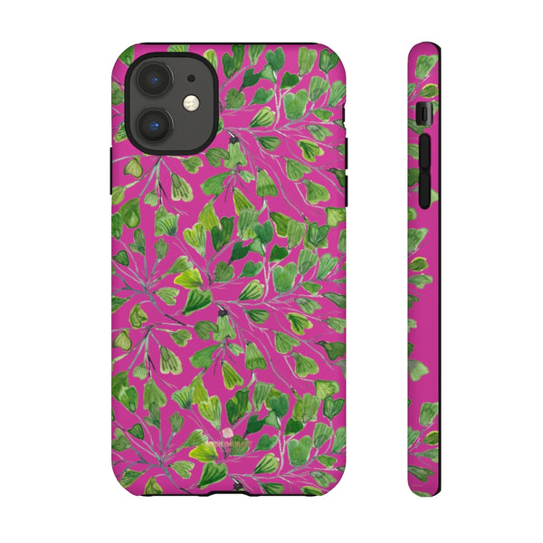 Pink Maidenhair Fern Tough Cases, Hot Pink Green Leaf Print Phone Case-Made in USA-Phone Case-Printify-iPhone 11-Matte-Heidi Kimura Art LLC