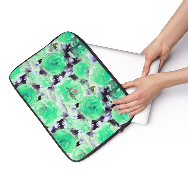 Turquoise Blue Floral Laptop Sleeve Print 12', 13", 14" Laptop Sleeve - Made in the USA-Laptop Sleeve-Heidi Kimura Art LLC