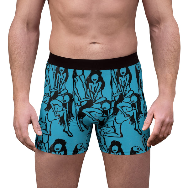 Blue Best Men's Underwear, Nude Art Print Best Underwear For Men Sexy Hot Men's Boxer Briefs Hipster Lightweight 2-sided Soft Fleece Lined Fit Underwear - (US Size: XS-3XL)