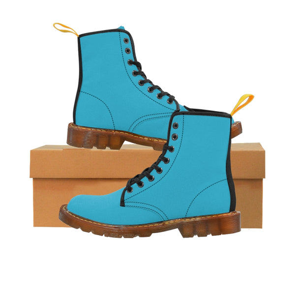 Sky Blue Women's Canvas Boots, Solid Color Modern Essential Winter Boots For Ladies-Shoes-Printify-Brown-US 9-Heidi Kimura Art LLC Sky Blue Women's Canvas Boots, Best Blue Solid Color Modern Essential Casual Fashion Hiking Boots, Canvas Hiker's Shoes For Mountain Lovers, Stylish Premium Combat Boots, Designer Women's Winter Lace-up Toe Cap Hiking Boots Shoes For Women (US Size 6.5-11)