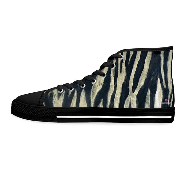 Black Tiger Ladies' High Tops, Tiger Striped Best Women's High Top Sneakers