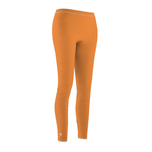 Orange Solid Color Print Women's Dressy Long Casual Leggings- Made in USA-All Over Prints-Heidi Kimura Art LLC