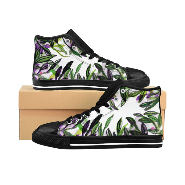 Tropical Leaves Print Men's Sneakers, Designer Men's High Top Sneakers