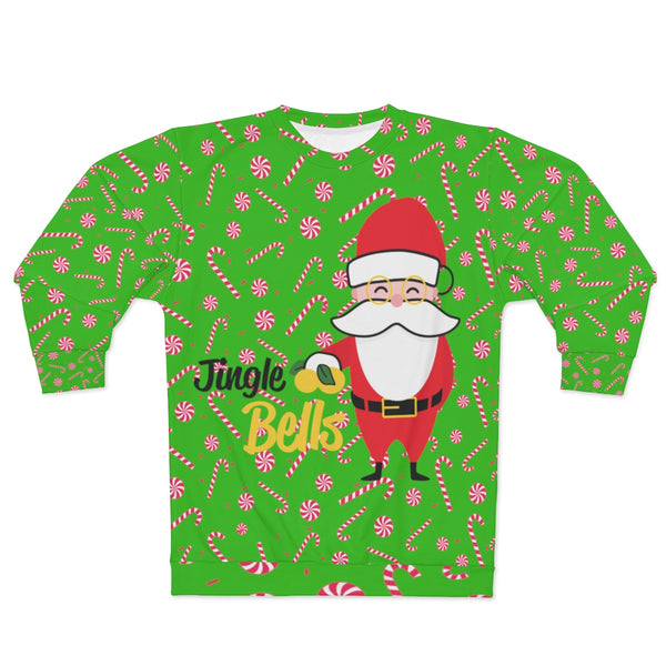 Green Santa Claus Red Candy Cane Christmas Holiday Unisex Sweatshirt -Made in USA-Unisex Sweatshirt-Heidi Kimura Art LLC