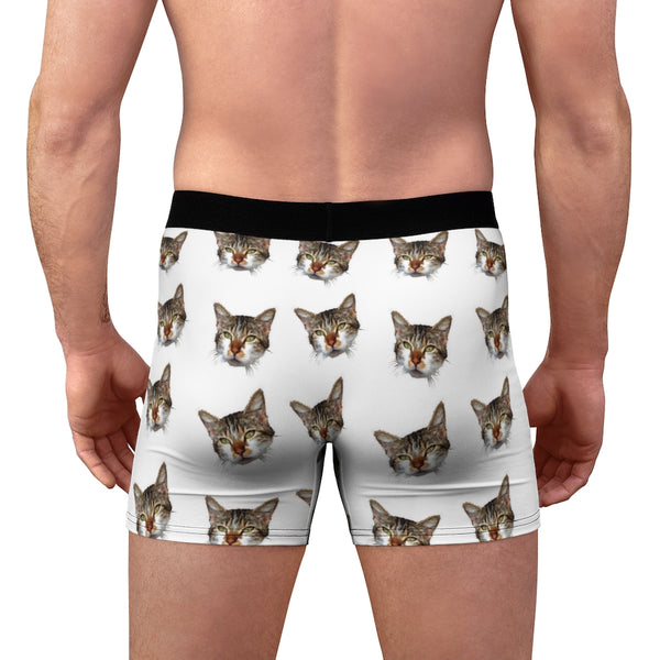 White Cat Print Men's Underwear, Cute Cat Boxer Briefs For Men, Sexy Hot Men's Boxer Briefs Hipster Lightweight 2-sided Soft Fleece Lined Fit Underwear - (US Size: XS-3XL) Cat Boxers For Men/ Guys, Men's Boxer Briefs Cute Cat Print Underwear