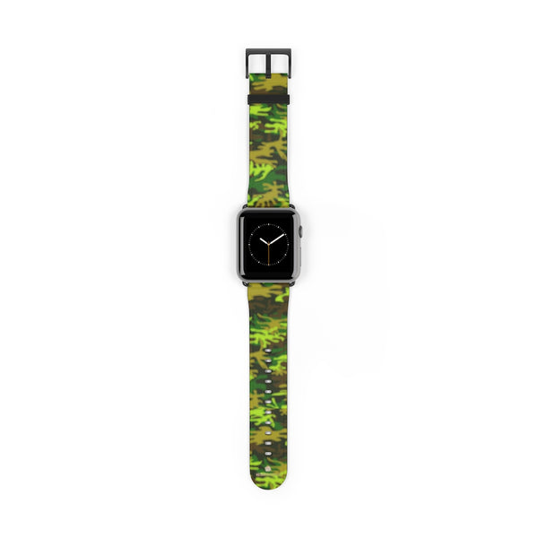 Green Brown Camo Military Print 38mm/42mm Watch Band For Apple Watch- Made in USA-Watch Band-42 mm-Black Matte-Heidi Kimura Art LLC