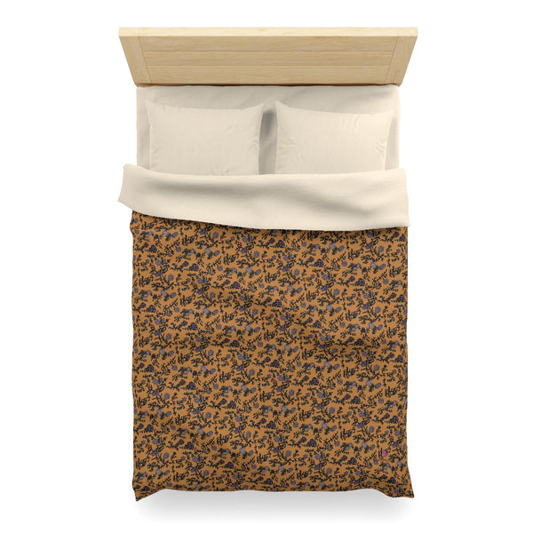 Brown Floral Microfiber Duvet Cover