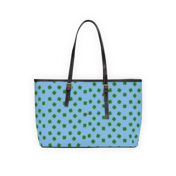 Blue Green Clover Tote Bag, Best PU Leather Shoulder Hand Work Bag