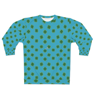 Blue St. Patrick's Day Green Clover Print Cotton Polyester Unisex Sweatshirt- Made in USA-Unisex Sweatshirt-2XL-Heidi Kimura Art LLC
