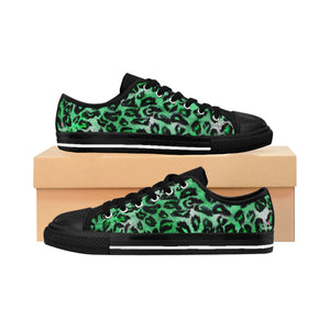 Green Leopard Print Women's Sneakers, Bright Green Leopard Spots Animal Skin Print Designer Best Fashion Low Top Canvas Lightweight Premium Quality Women's Sneakers (US Size: 6-12)
