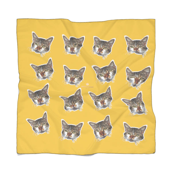 Yellow Cat Print Poly Scarf, Cute Fashion Accessories For Men/Women- Made in USA-Accessories-Printify-Poly Voile-25 x 25 in-Heidi Kimura Art LLC