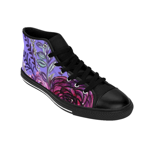 Light Purple Rose Floral Print Designer Men's High-top Sneakers Running Tennis Shoes-Men's High Top Sneakers-Heidi Kimura Art LLC
