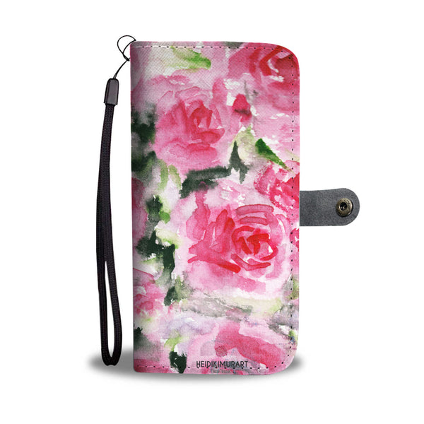 Pink Girlie Floral Pink Rose Abstract Watercolor Designer Wallet Cell Phone Case