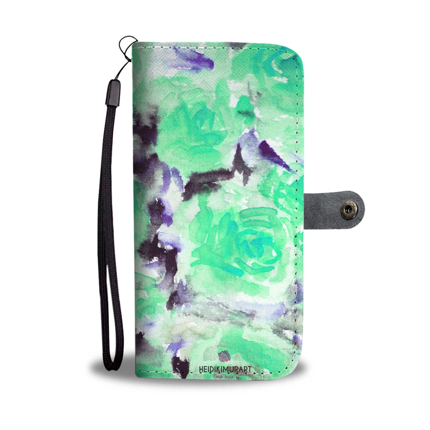 Blue Floral Wallet Phone Case, Turquoise Rose Abstract Watercolor Designer Wallet Case
