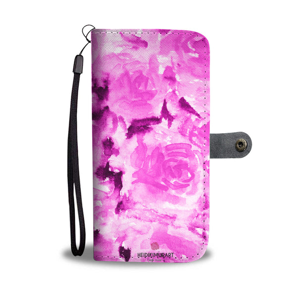 Cool Girlie Floral Print Pink Zombie Rose Designer Wallet Cell Phone Case Pink Abstract Wallet Phone Case, Cool Girlie Floral Print Pink Zombie Rose Designer Wallet Cell Phone Case
