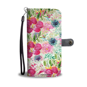 Garden Floral Print Wallet Phone Case, Floral Print Pink Designer Wallet Cell Phone Case