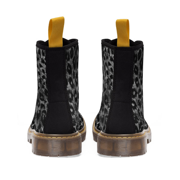 Black Leopard Women's Canvas Boots, Best Leopard Animal Print Winter Boots For Ladies-Shoes-Printify-Heidi Kimura Art LLCBlack Leopard Women's Canvas Boots, Best Leopard Animal Print Designer Women's Winter Lace-up Toe Cap Boots Shoes For Women (US Size 6.5-11)