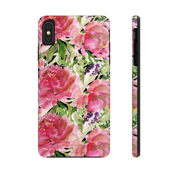 Black Pink Rose Print Phone Case, Floral Print Case Mate Tough Phone Cases-Made in USA - Heidikimurart Limited 