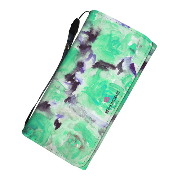 Turquoise Blue Girlie Rose Floral Print Designer's Choice Women's Wallet-Womens Wallet-Heidi Kimura Art LLC Turquoise Blue Floral Wallet, Turquoise Blue Girlie Rose Floral Print Designer's Choice Women's Wallet with RFID Protection, Durable Black Wristlet, And Snap Fastening