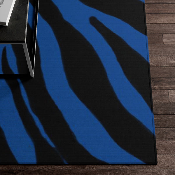 Zebra Animal Print Dornier Rug, Blue and Black Zebra Stripes Animal Print Woven Indoor Carpet For Home or Office, Modern Basics Essential Premium Best Designer Durable Woven Skid-Resistant Premium Polyester Indoor Carpet Area Rug - Printed in USA (Size: 20"x32"(1'-8"x2'-8"), 35"×63"(2'-11"x5'-3"), 63"×84"(5'-3"x7'-0"))