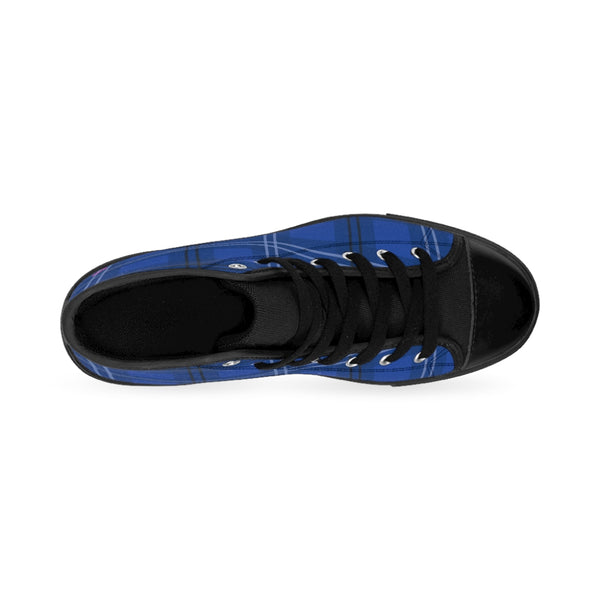 Royal Blue Plaid Women's Sneakers, Preppy Tartan Print Designer Fashionable Women's High-top Sneakers Running Tennis Shoes (US Size: 6-12)