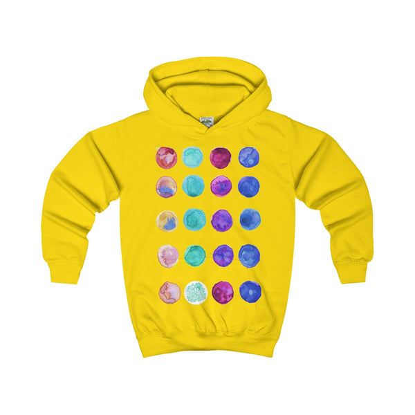 Designer Blue Colorful Cute Polka Dots Kids Hoodie - Made in United Kingdom-Kids clothes-Sun Yellow-XS-Heidi Kimura Art LLC