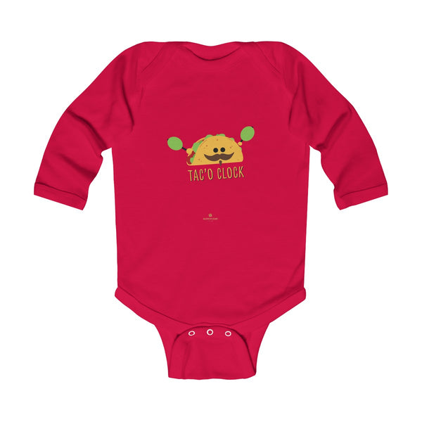 Taco Cute Funny Baby Boy or Girls Infant Kids Long Sleeve Bodysuit - Made in USA-Infant Long Sleeve Bodysuit-Red-NB-Heidi Kimura Art LLC