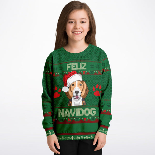 Feliz Navidog Beagle Christmas Sweatshirt, For Kids