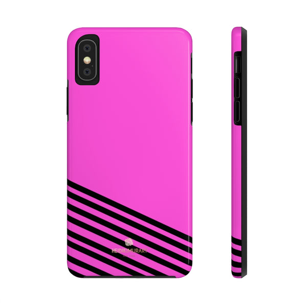 Pink Black Striped iPhone Case, Designer Case Mate Tough Samsung Galaxy Phone Cases-Phone Case-Printify-iPhone X Tough-Heidi Kimura Art LLC
