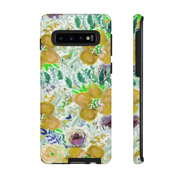 Yellow Floral Designer Tough Cases, Mixed Flower Print Best Designer Case Mate Best Tough Phone Case For iPhones and Samsung Galaxy Devices-Made in USA