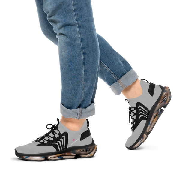 Grey Solid Color Men's Shoes, Solid Light Grey Color Best Comfy Men's Mesh-Knit Designer Premium Laced Up Breathable Comfy Sports Sneakers Shoes (US Size: 5-12)