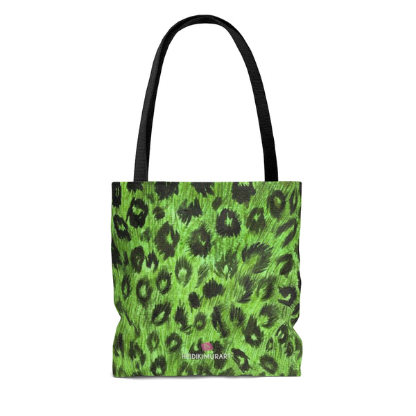 Green Leopard Tote Bag, Animal Print Best Designer Colorful Square 13"x13", 16"x16", 18"x18" Premium Quality Market Tote Bag - Made in USA