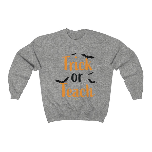 Fun Trick or Teach Bats Print Unisex Crewneck Sweatshirt For Teachers -Made in USA-Sweatshirt-Sport Grey-S-Heidi Kimura Art LLC