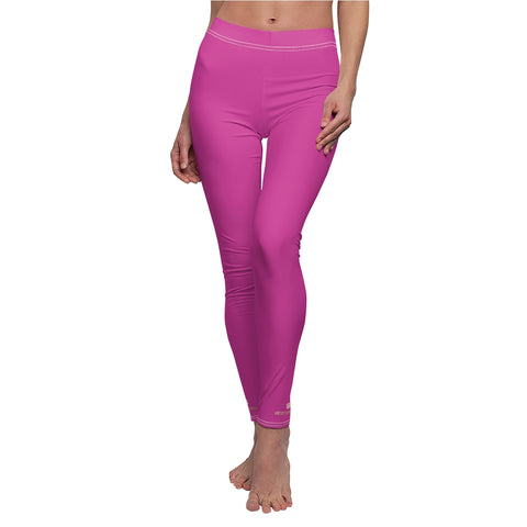 Hot Pink Solid Color Print Women's Dressy Long Casual Leggings- Made in USA-All Over Prints-Heidi Kimura Art LLC Hot Pink Ladies' Tights, Best Solid Colorful Casual Tights, Hot Pink Fancy Fashion Tights, Modern Minimalist Solid Color Women's Casual Leggings - Made in USA (US Size: XS-2XL)