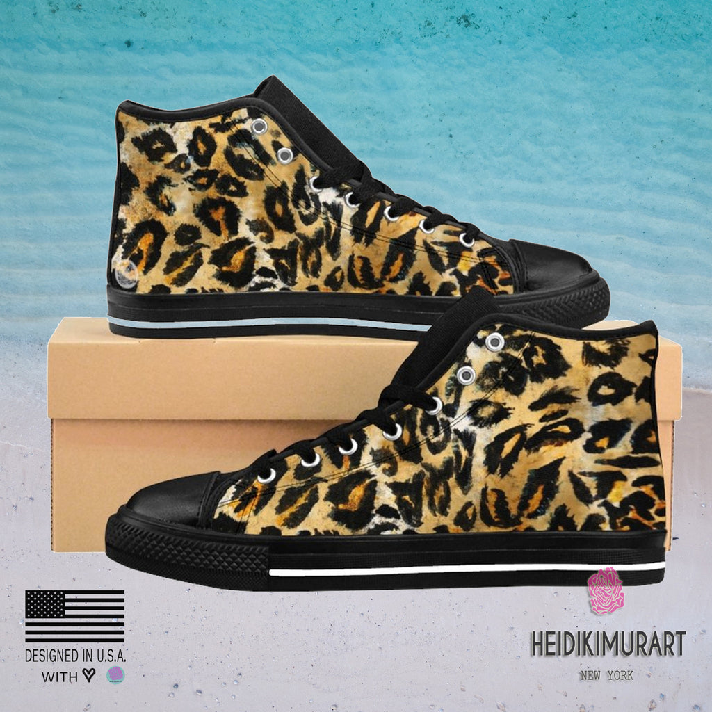 Brown Leopard Men's Sneakers, Best Leopard Animal Men's High Tennis Shoes | Heidikimurart