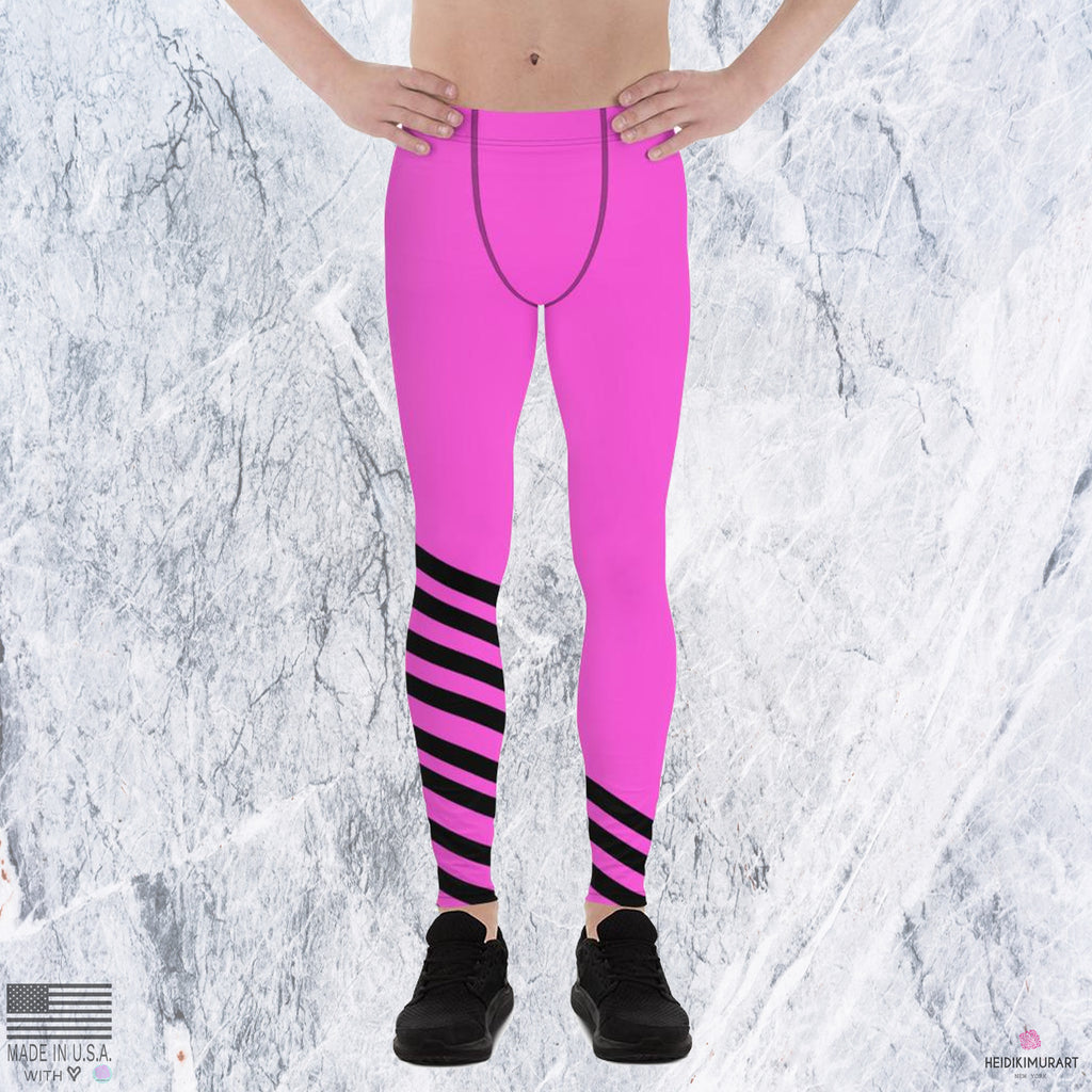 Pink Black Striped Meggings, Athletic Yoga Pants Running Leggings Men's  Tights-Made in USA/EU