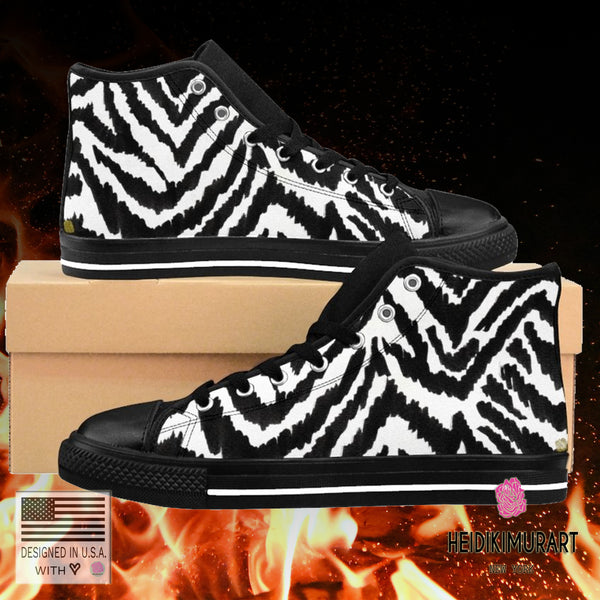 Robust White Black Zebra Animal Print Men's High-Top Sneakers Tennis Shoes-Men's High Top Sneakers-Heidi Kimura Art LLC