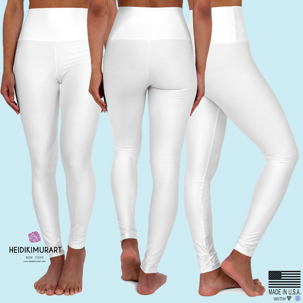 Pink Floral Yoga Pants, High Waisted Leggings, Patterned Long Women Yoga Tights-Made in USA-Leggings-Printify-Miami Sublimation-Heidi Kimura Art LLC