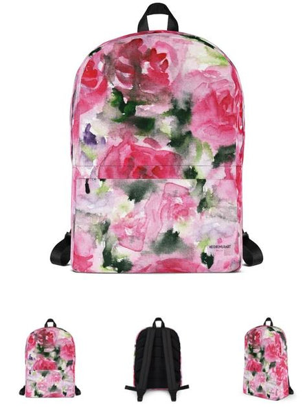 Pink Rose Flower Watercolor Floral Medium Size (Fits 15" Laptop) Backpack - Made in USA-Backpack-Heidi Kimura Art LLC