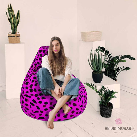 Designer Hot Pink Cow Animal Print Water Resistant Bean Sofa Bag- Made in EU-Bean Bag-Heidi Kimura Art LLC