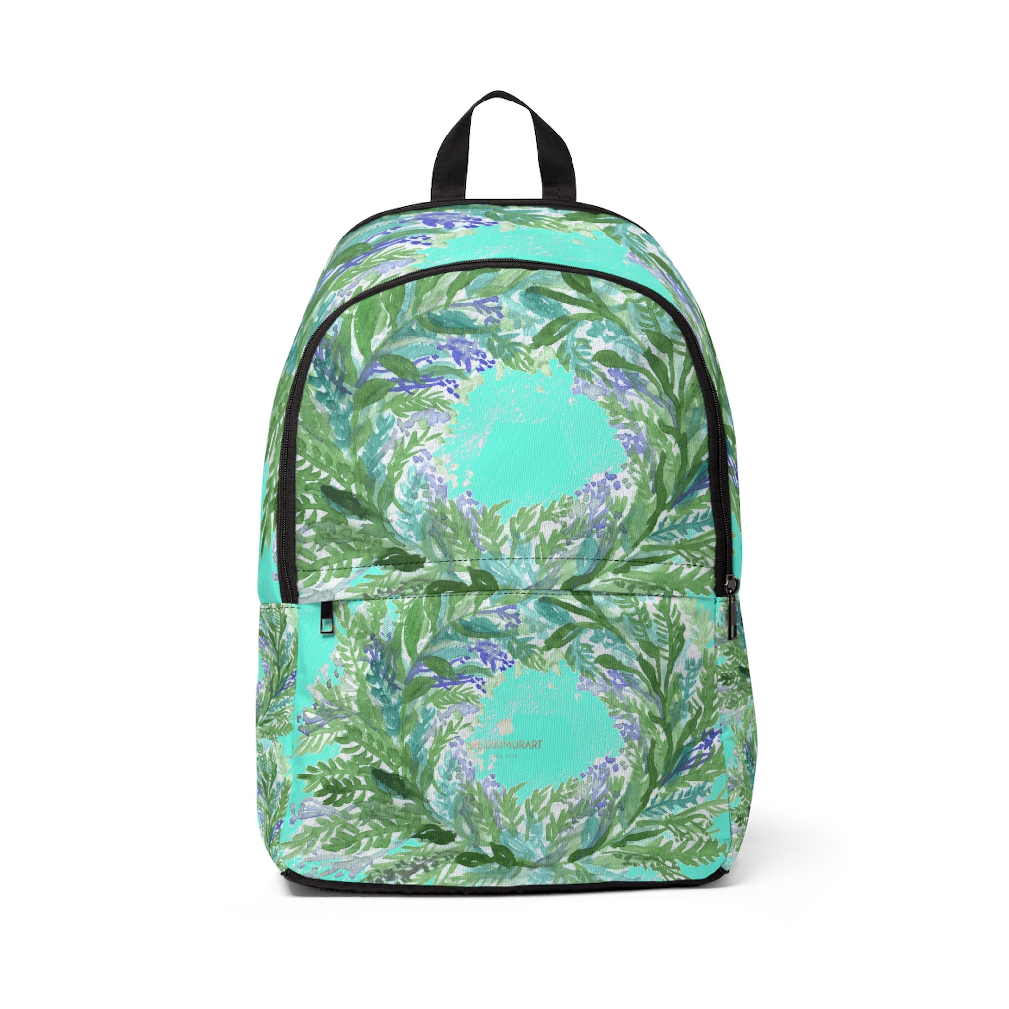 Bright Blue Purple Lavender Floral Print Designer Unisex Fabric Backpack-Backpack-One Size-Heidi Kimura Art LLC Blue Lavender Backpack, Bright Blue Purple Lavender Floral Print Designer Unisex Fabric Backpack School Bag With Laptop Slot