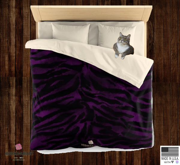 Purple Tiger Stripe Duvet Cover, Animal Print Queen/Twin Microfiber Cover-Printed in USA-Duvet Cover-Heidi Kimura Art LLC