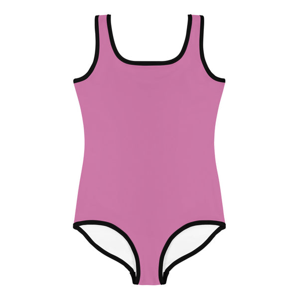 Solid Pink Color Designer Premium Quality Kids Swimsuit- Made in USA (US Size: 2T-7)-Kid's Swimsuit (Girls)-Heidi Kimura Art LLC